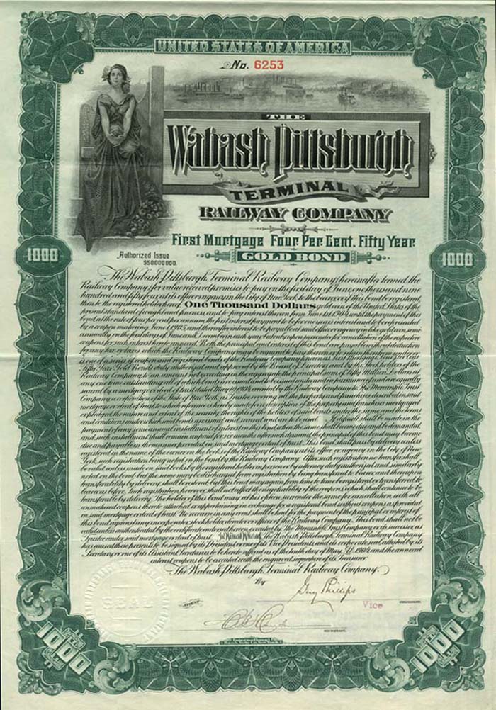 Wabash Pittsburgh Terminal Railway Co. - 1904 dated Railroad Gold Bond